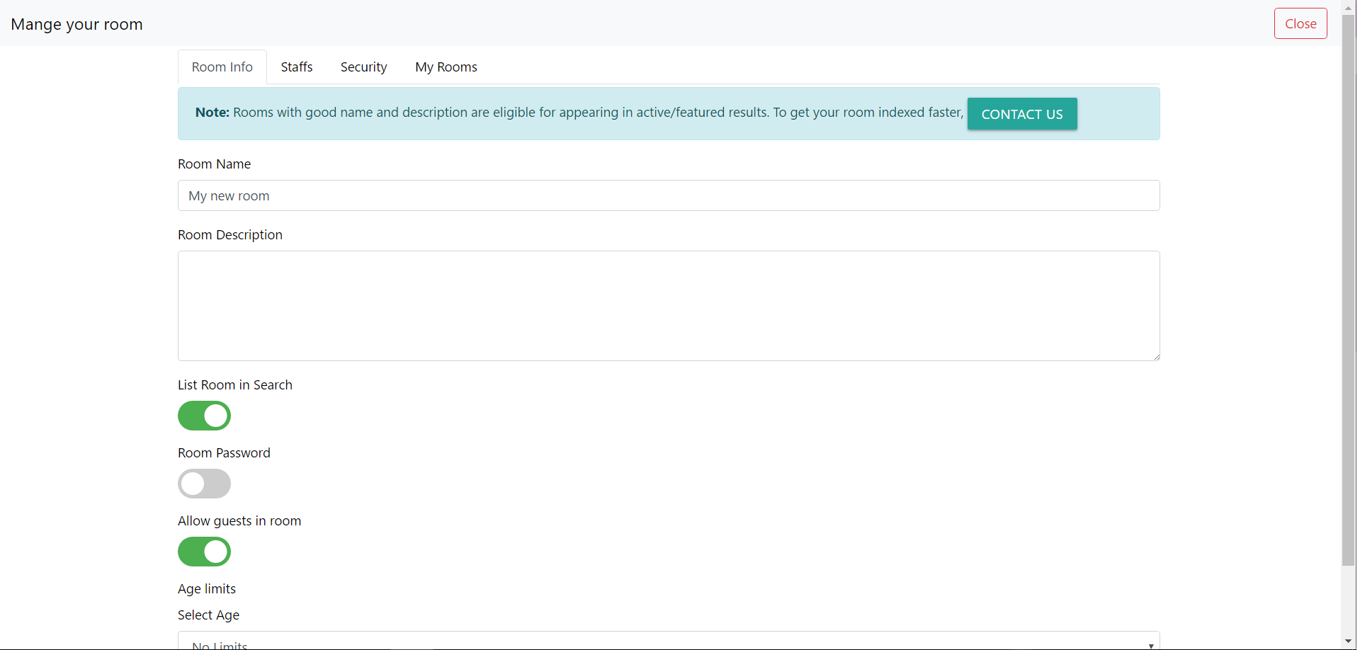 Create your own chat room - Y99