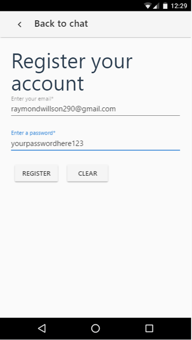 Y99 Chat Register/Sign Up Step 3 - fill in your email & password