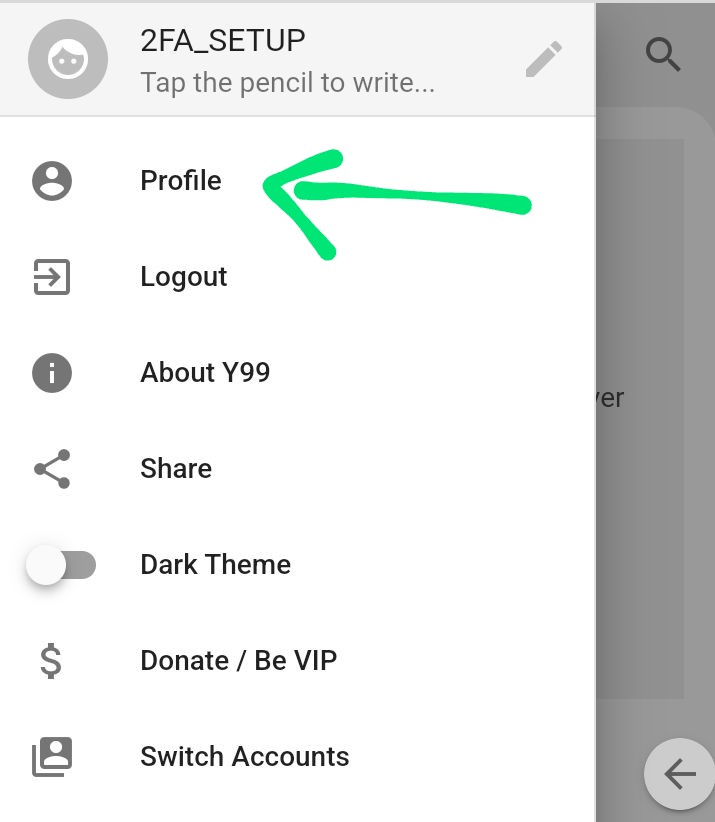 heading to profile setting in Y99 web and app