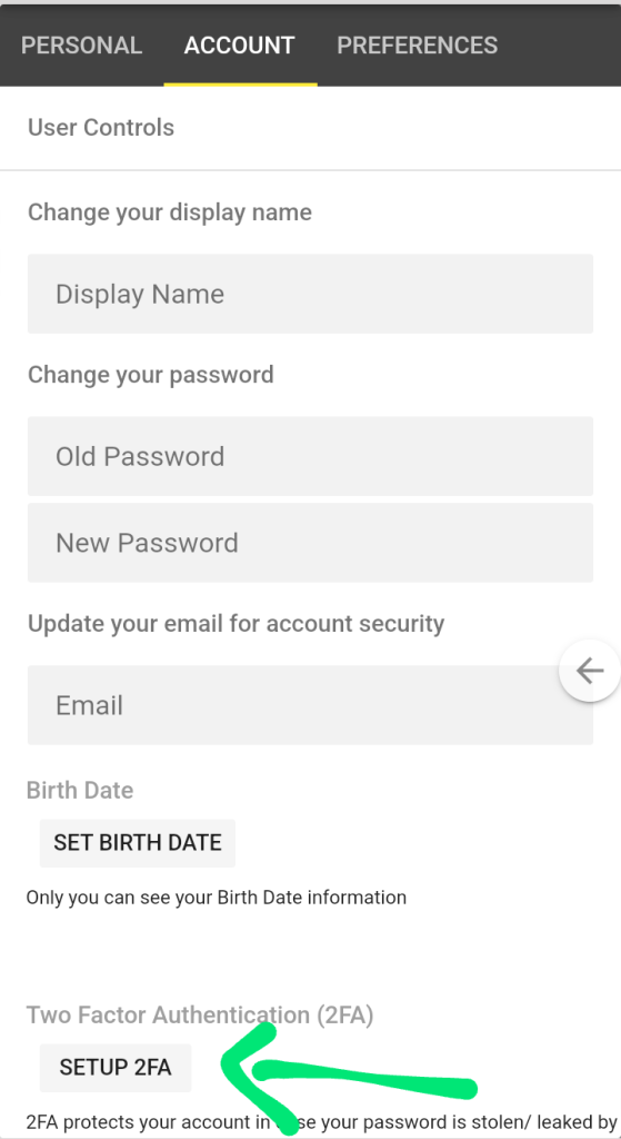 enable Two-Factor Authentication (2FA) on Y99 from Account tab