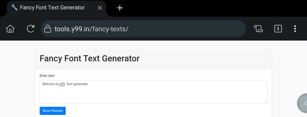 Y99 fancy font homepage screenshot